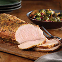 Pork Roast with Bacon, Brussels Sprouts and Pomegranate